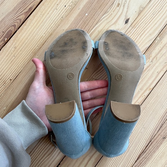 Charlotte Russe Light Wash Denim Block Heel Sandals Ankle Strap Blue Womens 10 - Picture 7 of 7